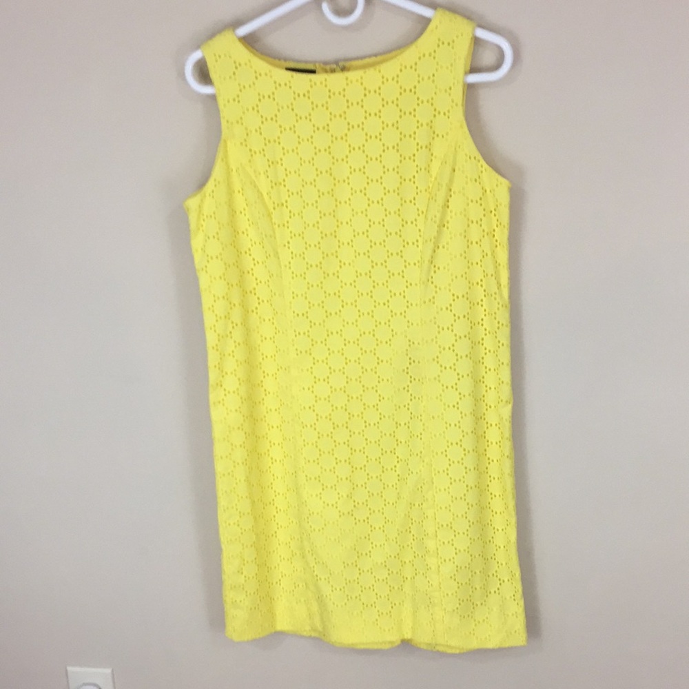 Talbots Petites Yellow Sleeveless  Cotton Eyelet Sheath Dress Size 10P